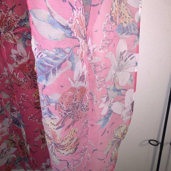Pink Floral West Loop Swim Cover Up One Size Tie Waist NWT - Picture 4 of 5